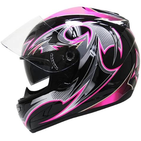 Top Hawk Black Pink Glossy Full Face Dual Visor Ladies Motorcycle