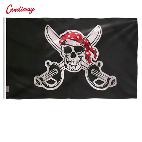 90 X 150cm Huge Skull Red Scarf Jolly Roger Pirate Flags With Grommets