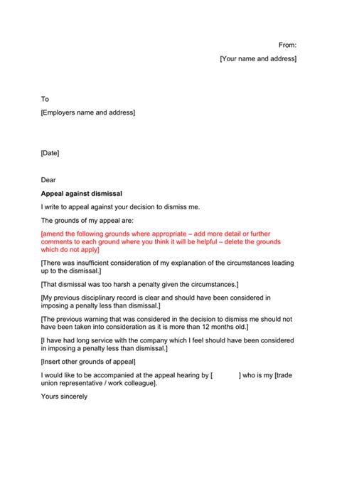 Appeal Against Dismissal Letter Sample In Word And Pdf Formats