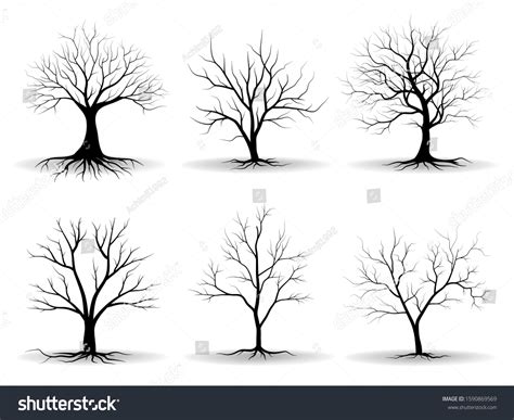 Black Tree Naked Trees Silhouettes Set Stock Vector Royalty Free