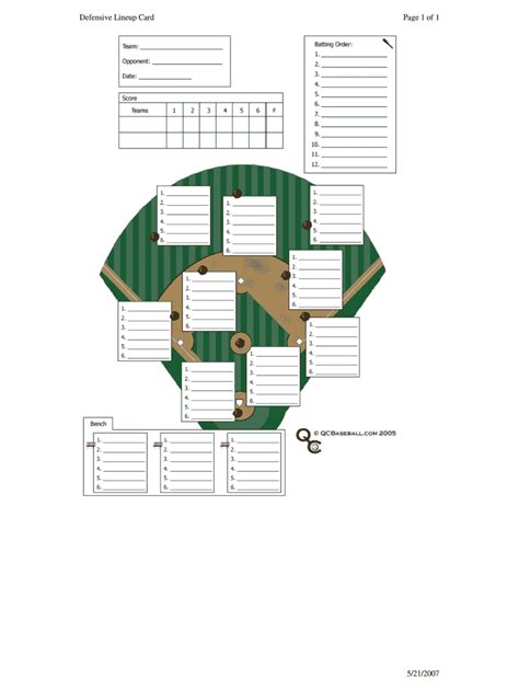 Baseball Lineup Template Fillable Fill Online Printable With Dugout