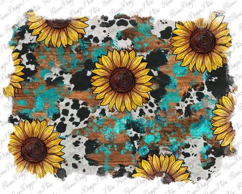 Cowhide Sunflower Western Distressed Background Png Design Cowhide