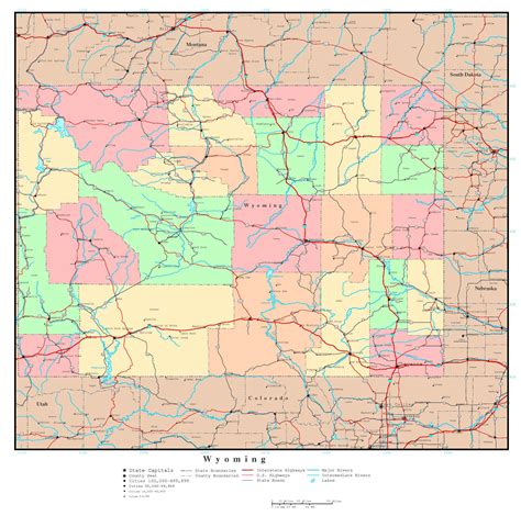 Large Detailed Administrative Map Of Wyoming State With Roads Highways