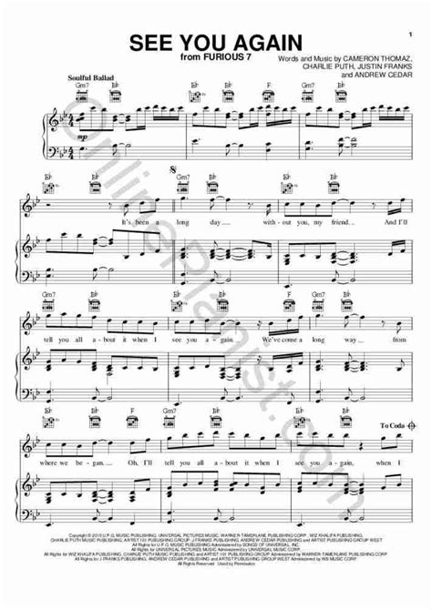 See you again (fast and furious 7) (expert) is a song by wiz khalifa. See You Again Piano Sheet Music | OnlinePianist
