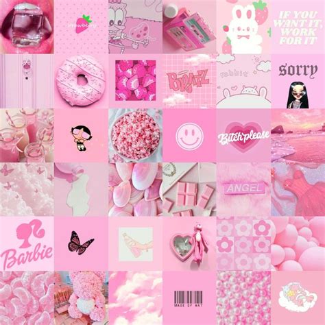 60 Digital Pink Aesthetic Collage Kit Pink Photo Wallpaper Etsy