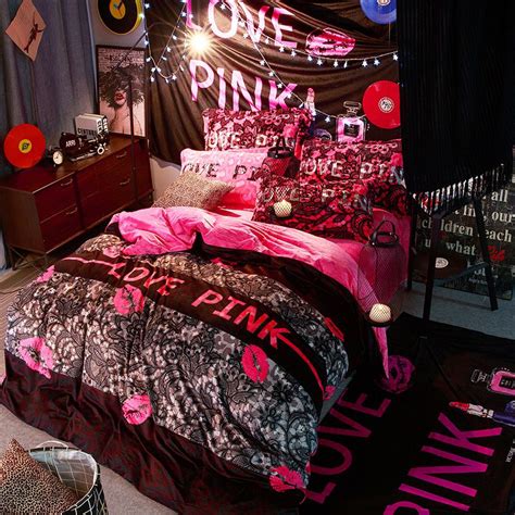 Victoria S Secret Velvet Warm Pink Printing Bedding Set Mh