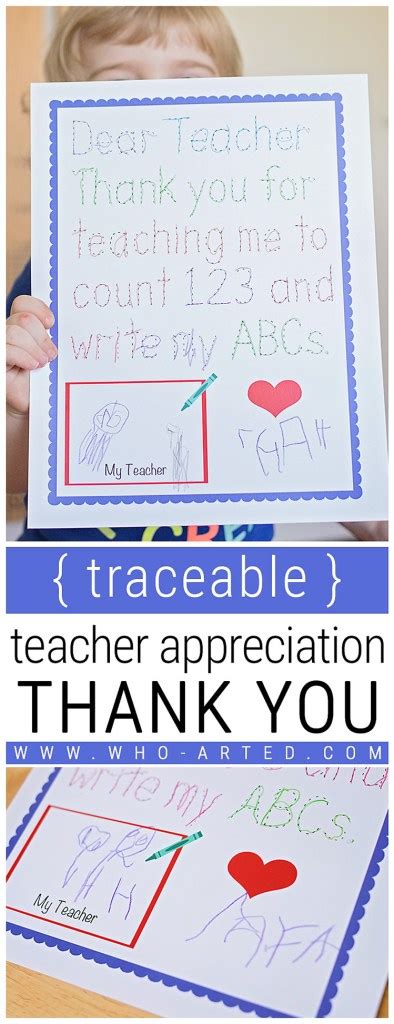 Traceable Teacher Appreciation Thank You Printable Who