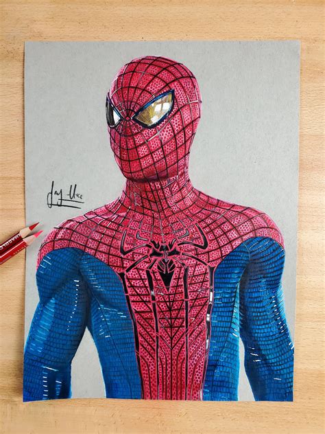 The Amazing Spider Man Suit Color Pencil Drawing Etsy Canada