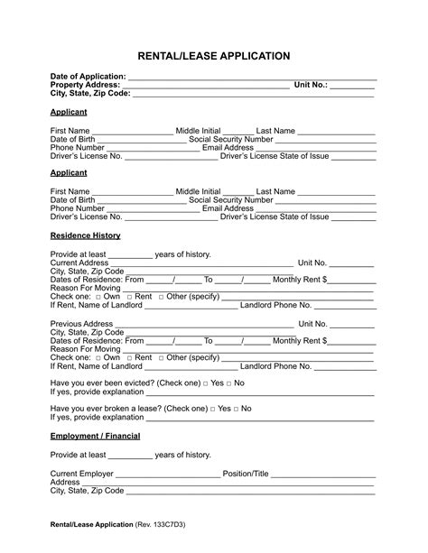 Free Rental Application Form Pdf And Word