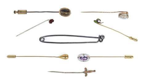Eight Antique Stick Pins Four 14kt Gold One With Amethyst A