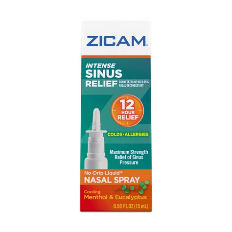 Zicam Intense Sinus Relief No Drip Relief Nasal Spray With Cooling Menthol And Eucalyptus 05 Oz