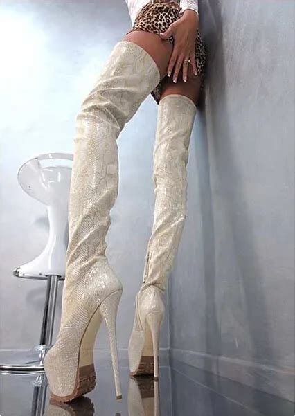 Senior Custom Women Winter Leather Thigh High Boots Round Toe Sexy Platform 16cm High Heel Boots