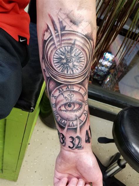Compass And Clock Tattoo By Jeffrey Ziozios At Bay City Tattoos Tampa