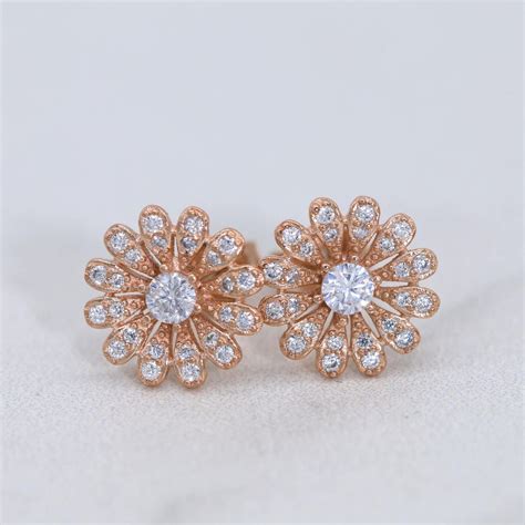 Large Gold Flower Stud Earrings Rose Gold Floral Studs Dainty Etsy