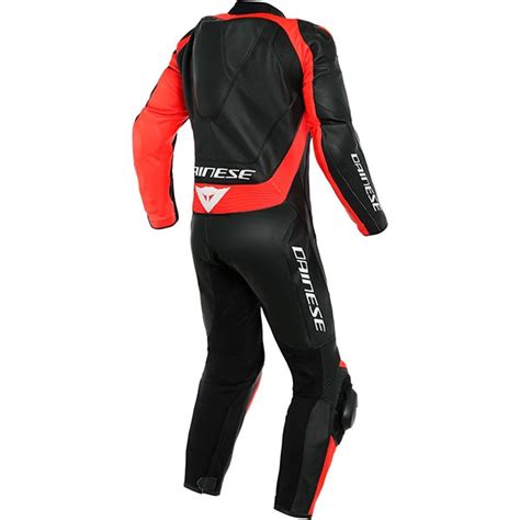 Dainese Assen 2 Perforated 1 Piece Leather Suit Black Fluo Red Free Uk Delivery