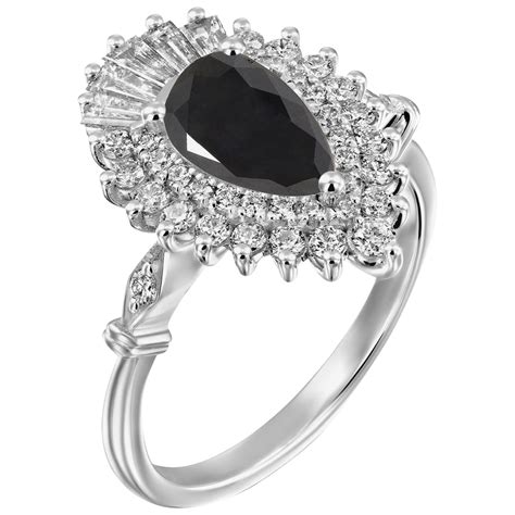 6 Carat 14 Karat White Gold Certified Round Black Diamond Ring At