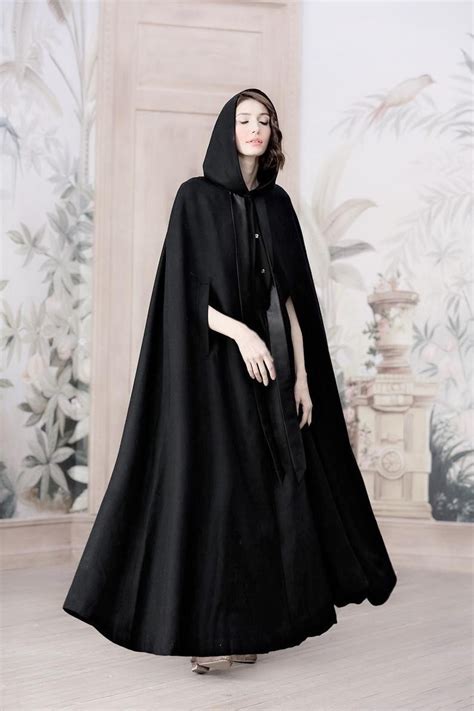 Hooded Wool Cloak In Black Maxi Wool Coat Maxi Wool Cape Etsy Gothic