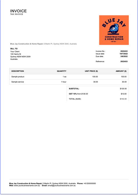 Australian Invoice Template Made Easy Free And Editable Billdu