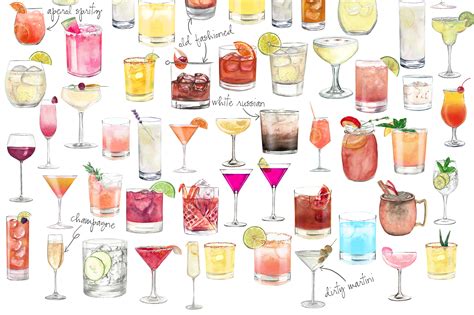 Cocktail Watercolor Clipart Drinks And Garnishes Set 308328 Illustrations Design Bundles