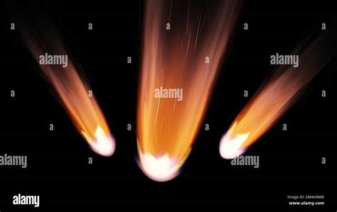 Fall Comet From Space Fiery Tail Falling Meteorite Entry Of An