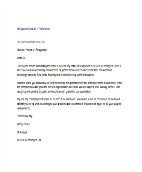 Resignation Email Templates 14 Free Printable Word And Pdf
