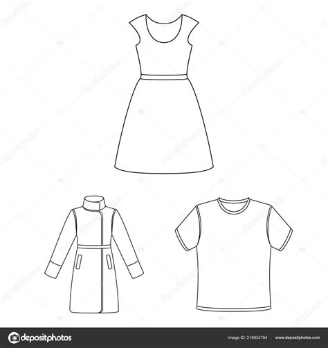 Different Kinds Of Clothes Outline Icons In Set Collection