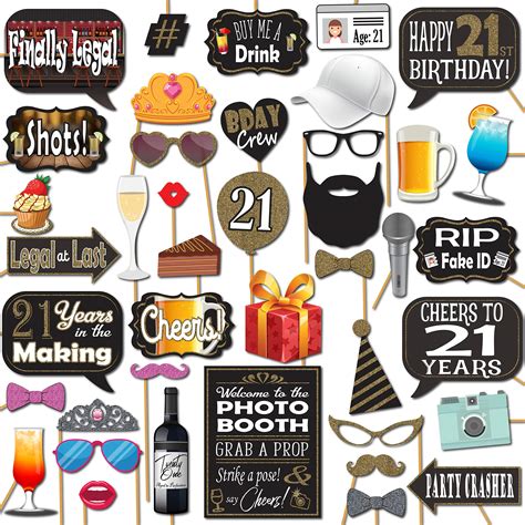 Buy 21st Birthday Photo Booth Props 41 Pc Photo Booth Kit With 8 X 10