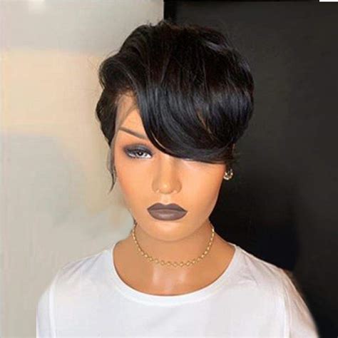 Pre Plucked Pixie Short Cut Lace Front Wig 1b Mybombhair
