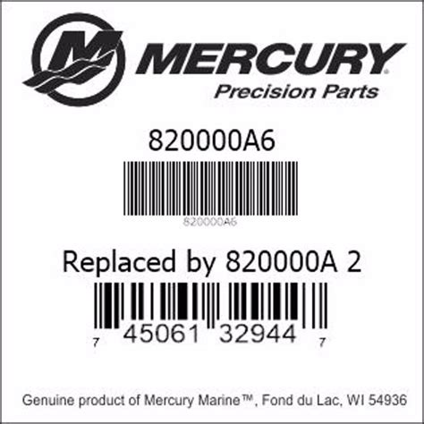 Mercury Mercruiser 820000a6 Replaced By 820000a 2 Genuine Factory Part