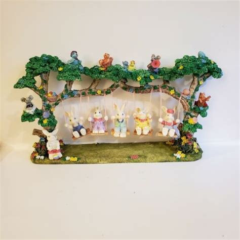 Easter Bunny Tree House Swinging Bunnies Sculpted By Jaimy Easter Decor