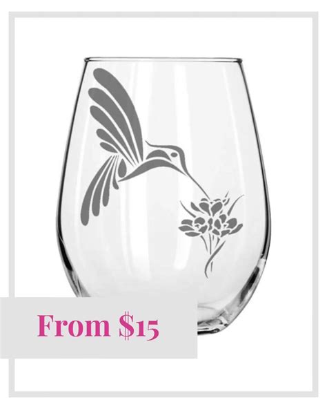 Hummingbird And Flower Sandblast Etched Stemless Wine Glass 20 5oz Unique Wine Glasses Wine