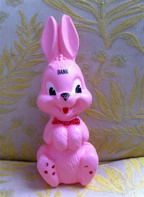 Vintage 1950s Pink Plastic Rabbit Bank By