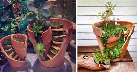 Instead Of Throwing Away Her Broken Flower Pots She Turns Them Into