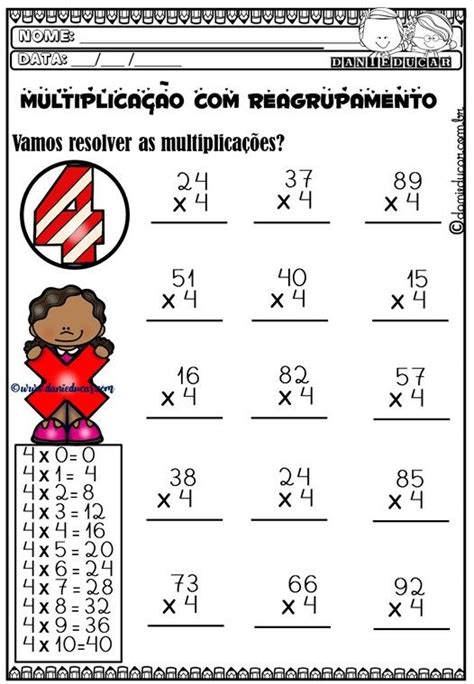 Continhas de multiplicação Vowel Worksheets 3rd Grade Math Worksheets