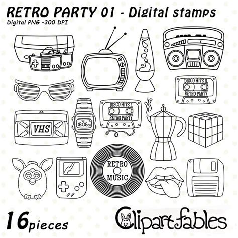 Retro Party Digital Stamps Retro Props 80s 90s Etsy