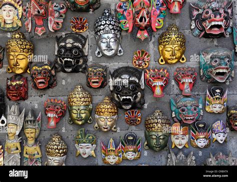 Balinese Masks Tenganan Bali Indonesia Southeast Asia Stock Photo