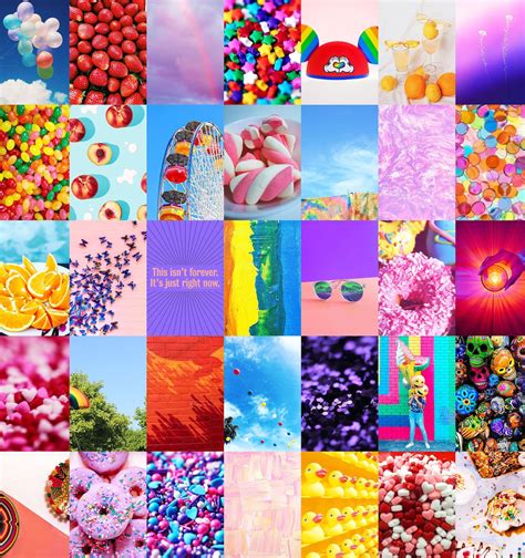 35 Pcs Rainbow Aesthetic Digital Wall Collage Kit Digital Etsy
