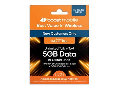 Boost Mobile Prepaid 1 Month Plan Unlimited Talk And Text 5gb 5g4g