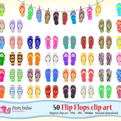 50 Flip Flops Clipart Beach Clipart Summer Clipart Digital Etsy