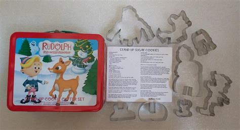 rudolph the red nosed reindeer stand up cookie cutter set in tin lunch box
