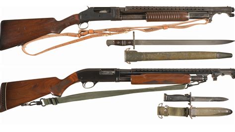 Two Trench Style Slide Action Shotguns With Bayonets Rock Island Auction