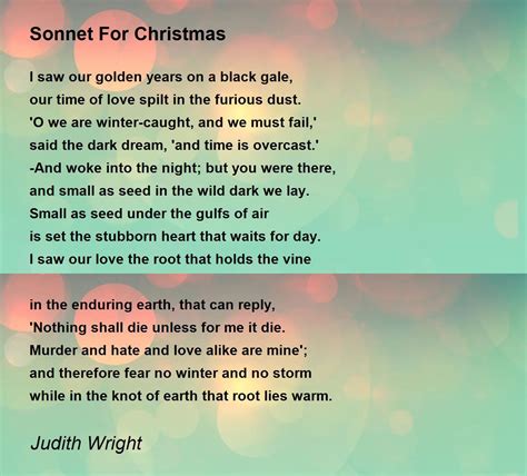 Sonnet For Christmas Poem By Judith Wright Poem Hunter