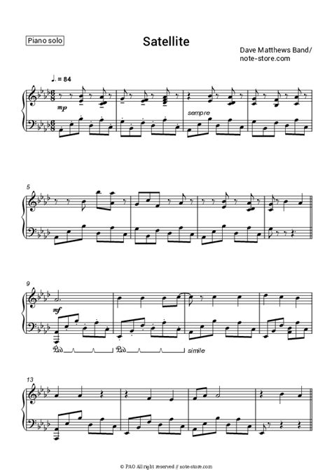 Dave Matthews Band Satellite Piano Sheet Music On Note Piano Solo Sku Pso0019458