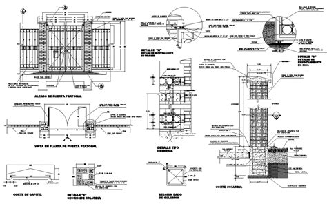 Double Door Main Gate Plan Elevation And Section Autocad File Cadbull