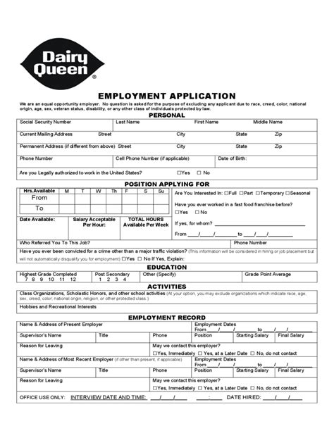 2024 Fast Food And Resturant Job Application Form Fillable Printable