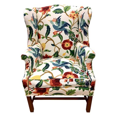 Browse our range of elegant wingback chairs, from beautiful buttoned leather to plush velvets to floral prints, and you're sure to find one that you'll fall in. Crewelwork Floral and Bird Print Upholstered Mahogany ...