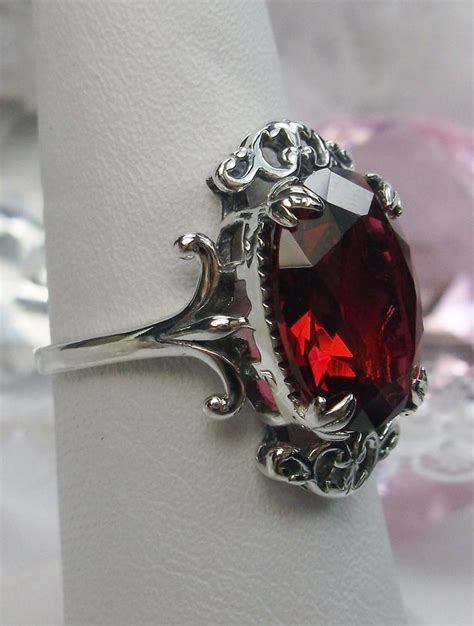 Anillo De Rub Rojo Plata De Ley S Lida Ct Corte Ovalado Simulado