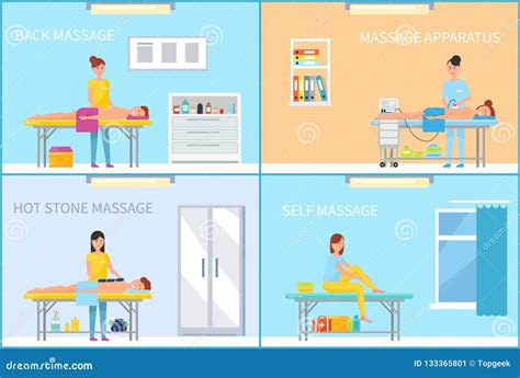 Medical Massage People Poses Set Of Banners Vector Illustration Osteopaths Performing Treatment
