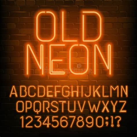 Old Neon Alphabet Font Retro Orange Neon Letters And Numbers Brick