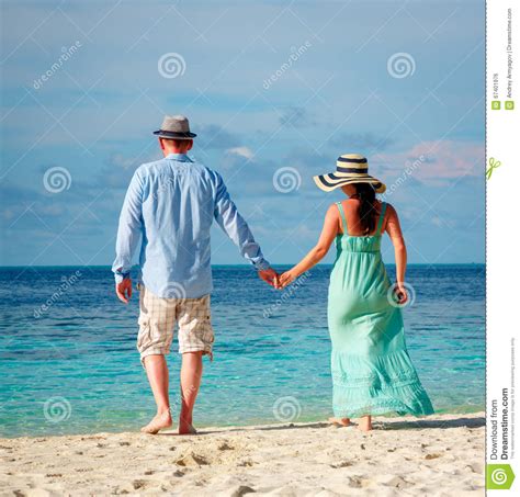 Vacation Couple Walking On Tropical Beach Maldives Stock Photo Image Of Maldives Beautiful